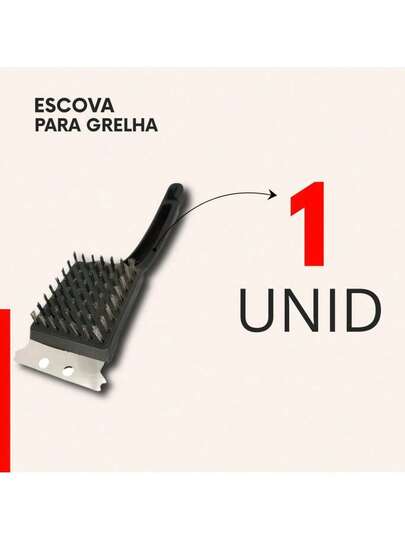Escova para Grelha 3 Peças Limpador de Grelha de Churrasqueira 23cm Cerda de Aço c/ Raspador