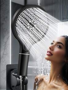 圆形大面板淋浴喷头，带三种喷水模式（雨淋/喷雾/混合）– 黑色 ABS 现代浴室淋浴喷头 – 高压节水设计，带来水疗般的淋浴体验 - 黑色 - 查看 1