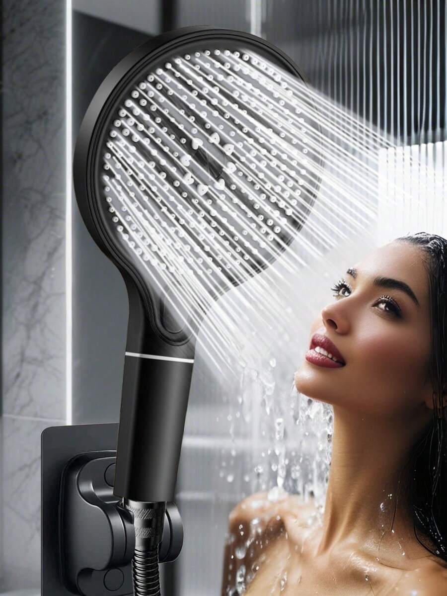 圆形大面板淋浴喷头，带三种喷水模式（雨淋/喷雾/混合）– 黑色 ABS 现代浴室淋浴喷头 – 高压节水设计，带来水疗般的淋浴体验 - 黑色 - 查看 1