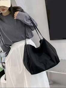 日常休闲百搭简约大容量帆布托特包 - 黑色 - 查看 7