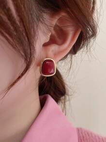 1 set cercei stud curbați cu perle artificiale, model retro floral francez la modă, set de cercei pătrați geometrici minimalisti, potriviți pentru femei, purtați zilnic și de festival