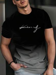 黑色和红色渐变色短袖醒目男士 T 恤，带有“King”字样 - 彩色 - 查看 3