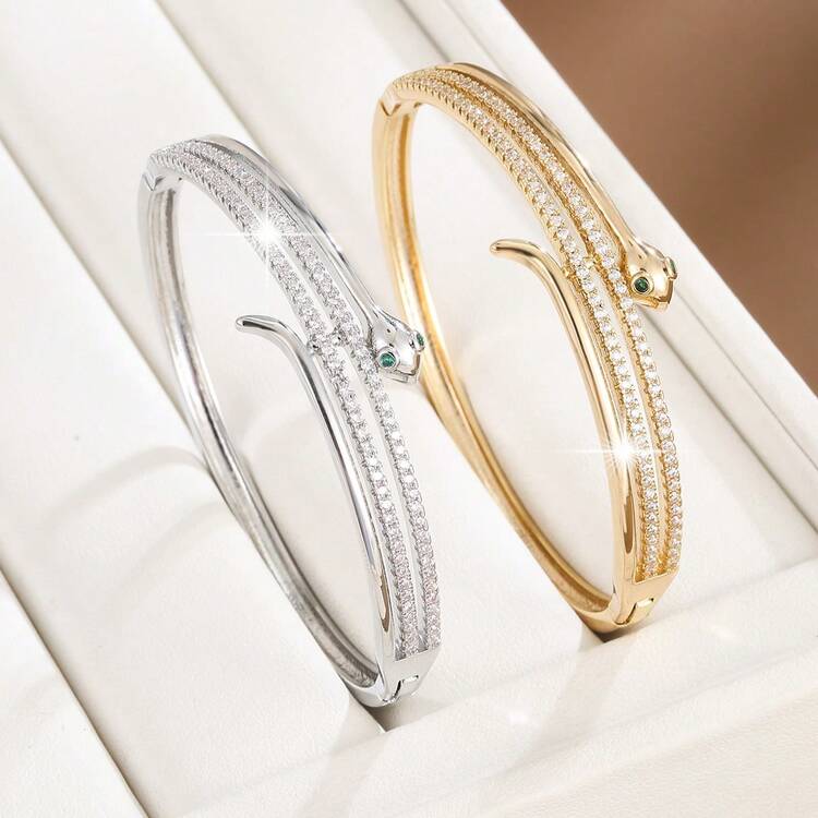 1pc Elegant Snake Shaped Artificial Zirconia Inlaid Women Bracelet - Multicolor - View 10