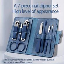 Conjunto de 7 cortadores de unhas de aço inoxidável de alta qualidade - Kit de manicure moderno com cortador de unhas, utensílios pessoais para cuidados com as unhas em casa e em viagem, baixa alergia, design dobrável, kit de cuidados com as unhas ideal para viagens | Kit moderno para cuidados com as unhas | Cortadores de unhas duráveis, itens essenciais para cuidados com as unhas - Multicolorido - Ver 3