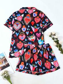 Women's Strawberry Print Shirt & Shorts Pyjama Two-Piece Set, Casual Comfy Short Sleeve Collared Top & Shorts Pj Set, Sleepwear For Women, Loungewear, Homewear, Clothes For Women, Womenswear, Pajamas, Soft Lounge Sets, Summer Sleep Set - Nhiều màu - Xem 2