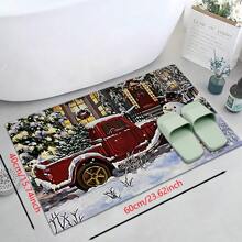 1pc Home Decor, Snowman & Christmas Tree Pattern Print, Christmas, Christmas Gift, Christmas Decoration, Diatomite Kitchen Carpet, Kitchen Mat, Rug, Rectangle Carpet, Suitable For Living Room, Bedroom, Hallway, Bathroom, Laundry Room - Polyester Carpet, Suitable For Indoor And Outdoor Home Decor