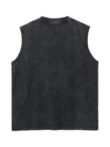 Black Summer Street Loose Bottoming Vest Men's Pure Cotton Washed Cotton Distressed Sleeveless Vest Pattern Print Details Outdoor Wear Men's Fashion Vest Pure Cotton Washed Cotton Batik Distressed Sleeveless Vest - 黑色 - 查看 2