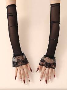 1 对蕾丝雪纺蕾丝臂套，户外防晒，夏季女士时尚透气臂套 - 蕾絲. - 查看 11