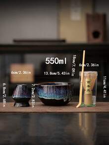 1 Set Made In China Hot-Selling Matcha Bowl & Whisk Set, Household Tea Ware, Kiln-Fired Ceramic Matcha Whisk, Bamboo Matcha Whisk, Full Set Matcha Brush Stirrer Accessories, Japanese 4-Piece Set - Multicolor - View 2