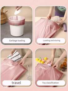 100个粉色抽绳垃圾袋，4加仑容量，适用于厨房、浴室、卧室、家庭和办公室（粉色） - 粉色 - 查看 4