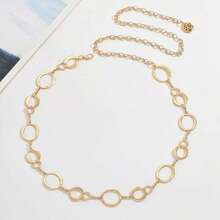 Metal Chain Decor Waist Belt For Women, Minimalist Versatile Waist Chain Accessory For Dresses, Hollow Circle Design Fall, Autumn, Halloween