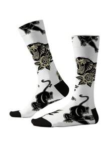 1/2/3 Pairs 3D Men's Printed Crew Socks, Panther Pattern Mid Calf Socks, Fashion Socks, Novelty Socks, Floral Pattern Long Socks, Hip Hop Socks, Gift Socks, Back To School Season, Suitable For Spring, Summer, Autumn, Winter And Any Occasion!, Fall Socks