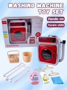 Kids' Pretend Play Washing Machine Set – Includes Laundry Basket, Detergent, Softener, Clothes Hanger, Drying Rack, Bucket & Fabric – Educational Cleaning Toy For Children Ages 3+