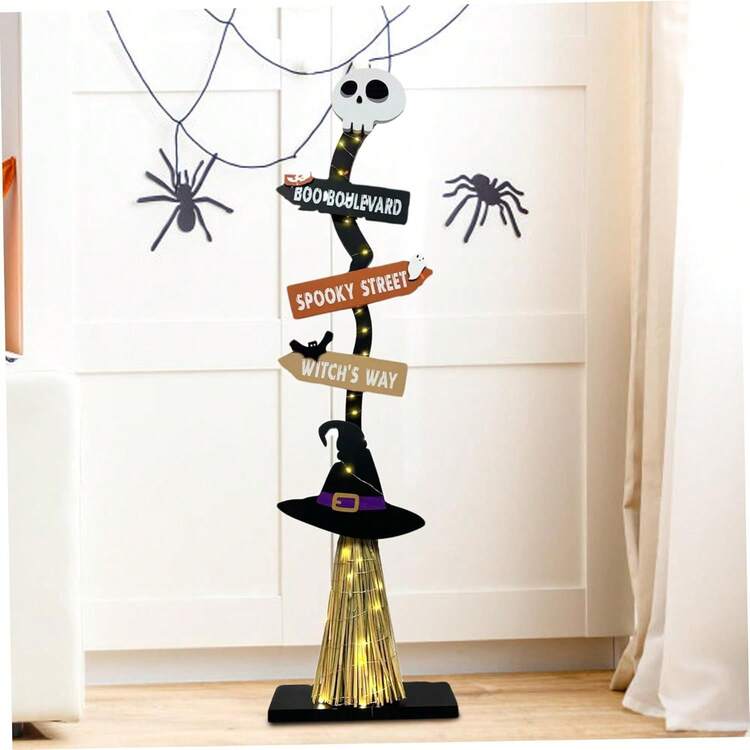 Letrero decorativo de Halloween Feliz / Tabla de decoración de pared de madera con piernas y sombrero de bruja colgante / Decoración colgante para la puerta principal de campo / Decoración de arte de otoño / Adecuado para el hogar, la habitación, el interior, el exterior, la fiesta de vacaciones, la decoración del patio, la pared colgante, la ventana - Multicolor - Añade 7