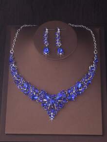 High End Atmospheric Bridal Accessories, Women's Fashion Necklace, Earring Set, Purple, Navy Blue, Green Necklace, Wedding Dress Set, Stage Performance, Banquet, Evening Party Dress Accessories, Halloween Necklace - 項鍊+耳環套裝 - 查看 4