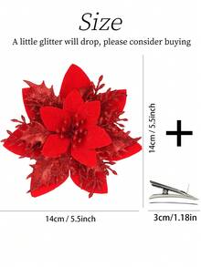 1/10/20pcs Poinsettia Artificial Flowers For Christmas, Fake Christmas Tree Branches Decor, Home Decoration, Floral Decor, Party, Wreath, New Year Outdoor Decoration - Tất cả màu đỏ - Xem 3