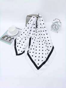 1 件女士简约波尔卡圆点印花 90 厘米缎面方形围巾，新款头巾风格，适合休闲和街头穿着，可作为围巾、头带、头巾 - 彩色 - 查看 14