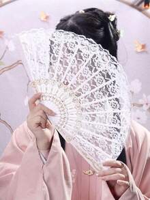 D EXCEED 1Pc Lace Large Folding Hand Fan For Women For Wedding Reception Dance Performance Church Service Party Event Evening - Multicolor - View 3