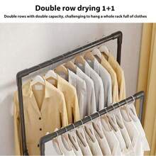 1pc Multi-Layer Adjustable Clothes Drying Rack With Multifunctional Coat Hanger & Shoe Storage Organizer, Portable Garment Stand For Bedroom Balcony Laundry Room, Heavy Duty Hanging Rack For Drying Clothes Storing Shoes Accessories Home Organization Space Saving Closet Solution - Multicolor - View 10