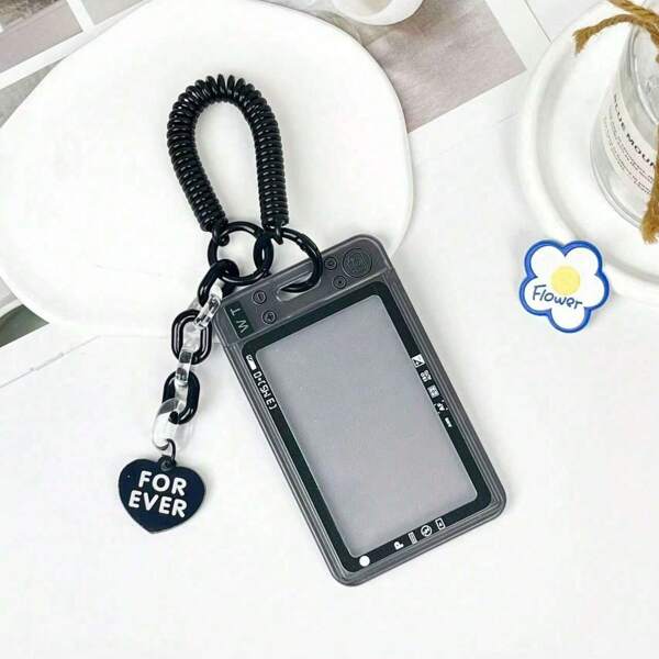 Clear Kpop Photocard Holder With Keychain Spiral Wrist Coil, Cute ID Card Protector Photo Display Case Badge Holder
