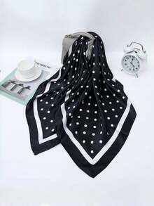 1 件女士简约波尔卡圆点印花 90 厘米缎面方形围巾，新款头巾风格，适合休闲和街头穿着，可作为围巾、头带、头巾 - 彩色 - 查看 11