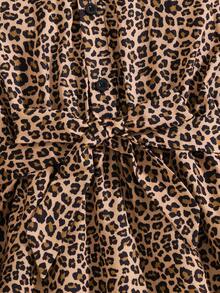 Girls' Comfortable Leopard Print Collared Button-Up Belted Mid-Length Dress, Stylish Outdoor Casual Chic Outfit For Tween Girls - Brown - View 5