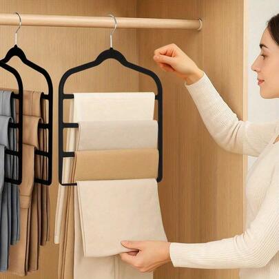 3 Pack Velvet Hangers For Pants - Space Saving Closet Organizers, Non-Slip Hangers For Jeans, Trousers, Skirts, Leggings, Scarves - Multi-Layer Clothes Hangers For Wardrobe Storage