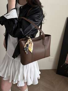 全新奢华图案百搭女士单肩托特包 - 棕色 - 查看 5