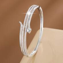 1pc Elegant Snake Shaped Artificial Zirconia Inlaid Women Bracelet