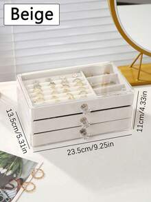 1pc Three-Layer Acrylic Flannel Jewelry Box, Drawer-Type Dressing Table Jewelry Storage Box, Earring Ring Bracelet Display Box, Large Capacity Desktop Display Box, Stackable Drawer Storage Box, Storage Organizer, Jewelry Box, Back To School Essential, Can Store Earrings, Rings, Necklaces, Bracelets, Pendants, Mother's Day Gifts, Valentine's Day Gifts For Women Storage Organizer Travel Essentials Back To School Dormitory Storage Fall Decor - Multicolor - View 11