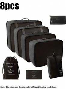 9 Peças Conjunto de Organizadores de Viagem, Bolsas de Armazenamento com Zíper de Grande Capacidade para Roupas, Sapatos, Cosméticos, Cubos de Embalagem de Bagagem Portáteis, Bolsa de Viagem Dobrável, Bolsa de Academia, Bolsa de Roupas Sujas