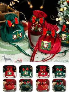 New Christmas Apple Bag, Christmas Gift Packaging Bag, Christmas & New Year Celebration Supplies, Velvet Drawstring Bag, Gift Storage Bag, Christmas Eve Blessing Fruit Velvet Bag, Suitable For Christmas, New Year, Gift Packaging & Storage - Multicolor - View 1