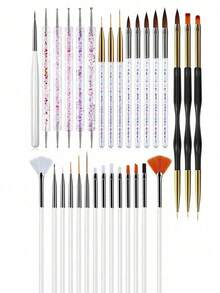 35/31pcs Professional Nail Art Brush Set - 3D Gel Brushes, Acrylic Brushes, Salon-Grade Nail Tools, Suitable For Home Manicure And Salon Use
