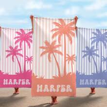 1pc Customizable Beach Towel, Personalized Palm Tree Design Beach Towel, Custom Beach Towel, Bridesmaid Towel, Birthday Vacation Gift, Family Travel Gift, Birthday Gift