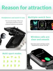 EFFEOKKI 二合一智能手表带耳塞无线 TWS 耳机接听电话血压运动智能手表兼容 安卓智能手机 - D8 Black Strap - 查看 6
