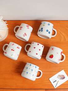 1pc 200ml/420ml Heart-Shaped Ceramic Mug, Simple & Elegant Circular Pattern Cup, Suitable For Cafe Latte, Milk, Yogurt, Oatmeal, Afternoon Tea, Couple Cup, Gift Back To School