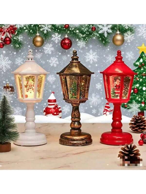 Christmas Decoration Party Supplies Hexagonal Table Lamp Music Box Christmas Snow, With USB Data Cable, Full Of Festive Atmosphere! Eight Christmas Songs Are LoopedThere Are Multiple Options For Christmas Interior Scenes, Including Santa Claus, Snowman And Elk.