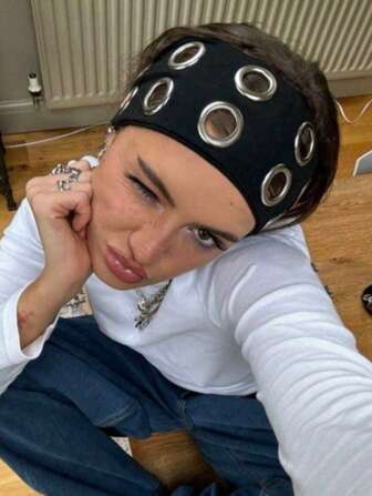 1 Stück Punk Mädchen Hohldurchbrüche Ösen breites elastisches Stirnband, dehnbar Metall Rock Steampunk für Sport, Lässig Stirnbänder, Haarzubehör, Turban Stirnband, elegante Haarbänder, Mode Kopfbedeckung, Schule, Uni
