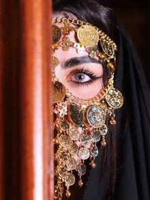 1 件优雅复古金色面纱，时尚空心硬币合金面纱带流苏，适用于化妆舞会、街头风格、夜总会、节日庆典、闪亮性感 - 銀色 - 查看 3