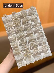 5/10/15 件女士优雅米色仿珍珠镶嵌发夹，多种款式组合，适合日常使用，推荐作为女士发饰礼物发饰女士爪夹秋季配饰秋冬度假装女士 - 彩色 - 查看 13