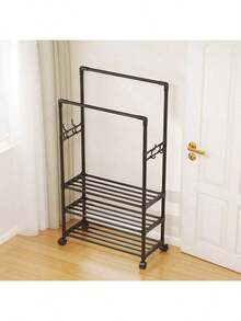 1pc Multi-Layer Adjustable Clothes Drying Rack With Multifunctional Coat Hanger & Shoe Storage Organizer, Portable Garment Stand For Bedroom Balcony Laundry Room, Heavy Duty Hanging Rack For Drying Clothes Storing Shoes Accessories Home Organization Space Saving Closet Solution - Multicolor - View 8