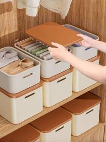 1件桌面收纳盒，杂物，玩具，零食，带盖储物篮，大容量整理盒，塑料长方形收纳盒，用于桌面整理，小物品收纳盒 - 彩色 - 查看 8