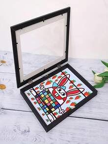 2 Pieces A4 Wooden Photo Frames With Front Opening, Classic Photo Frames, Foldable Wall Hanging Design, Easy To Change Photos, For Children'S Painting, Family Photo Display, Home Decoration Ornaments - màu đen - Xem 7