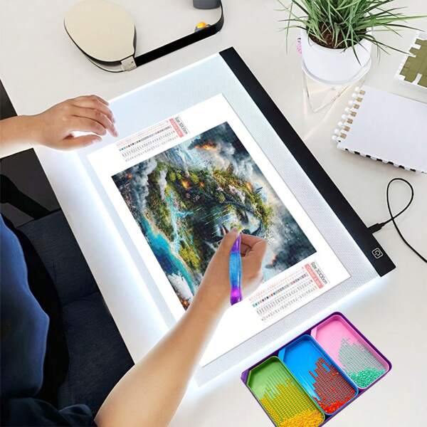Kit de mesa de luz A2/A3/A4, caixa de luz regulável, proteção para os olhos, quadro de luz para pintura com diamante e clipe superior, mesa de luz portátil para pintura a óleo, caligrafia, aquarela e pintura com diamante, presentes de aniversário para esposa e namorada, presentes de aniversário para amiga e filha
