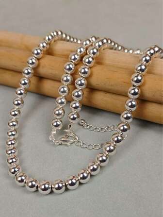 925 Sterling Silver 6mm Smooth Beads Ball Chain Necklace For Women Wedding Engagement Jewelry 40-75cm