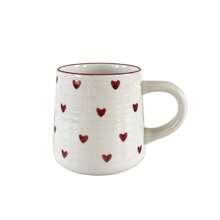 1pc 200ml/420ml Heart-Shaped Ceramic Mug, Simple & Elegant Circular Pattern Cup, Suitable For Cafe Latte, Milk, Yogurt, Oatmeal, Afternoon Tea, Couple Cup, Gift Back To School