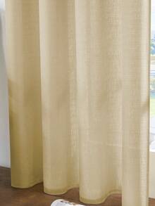 2pcs/Set White Thickened Linen Sheer Curtain Set With Hooks, Lightweight Solid Color Breathable Sheer Curtains For Bedroom, Living Room, Dining Room, Office Home Decor, Rod Pocket Design - Light Yellow - View 5