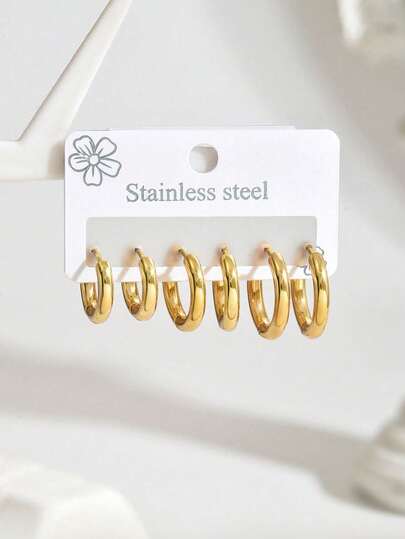 一套高端优雅的六件套不锈钢女士耳环，配有小巧的耳挂