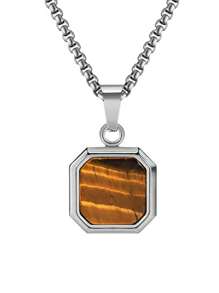 Modische Herren Edelstahl Halskette mit natürlichem Tiger-Auge Anhänger - perfektes Geschenk für Freunde