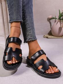 Women's Comfortable Open Toe Thick Sole Basic Flat Slide Sandals, Non-Slip, Suitable For Daily, Vacation, Casual, Beach